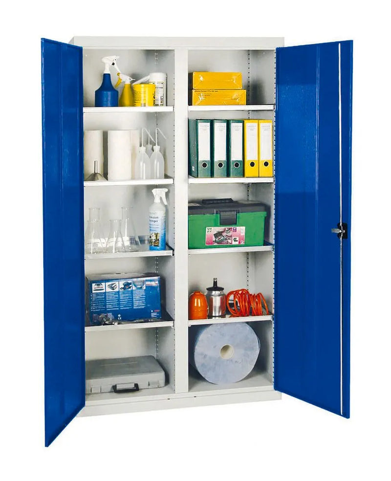 Armoire à outils et à matériel DENIOS Professional 2000, avec 8 étagères, gris/bleu, L 1000 mm 