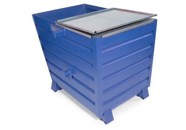 Conteneur de vrac universel DENIOS en acier, avec couvercle, capacité de 540 litres, bleu 