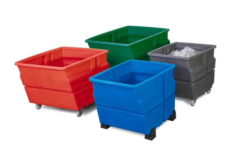 DENIOS systeemcontainer van polyethyleen (PE), met wielen, 800 liter volume, rood 