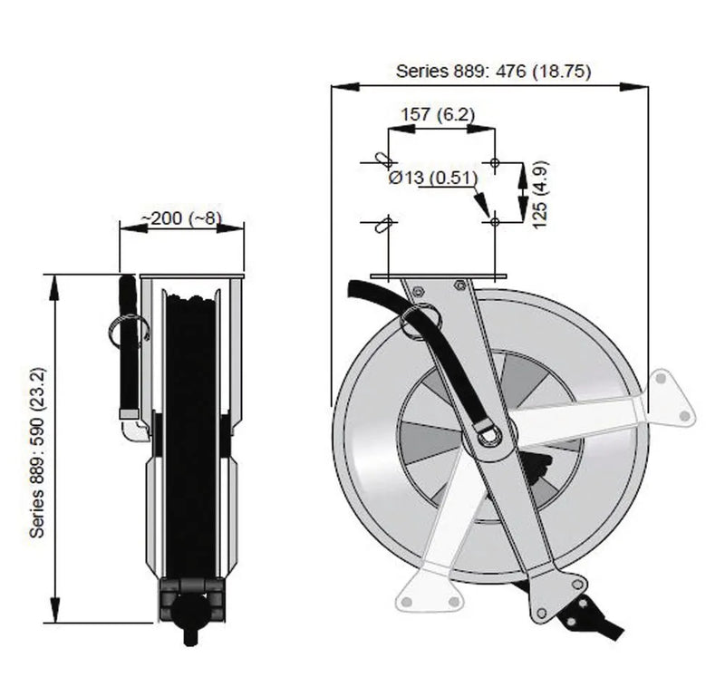 DENIOS slanghaspel Ex-05-s, inclusief 15m slang, Ø 1/2", roestvrij staal, Atex 