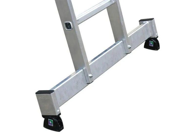 DENIOS multifunctionele aluminium sportladder, 3-delig met Nivello® dwarsbalk, 3 x 14 sporten 