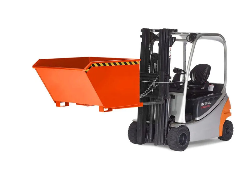 Conteneur basculant DENIOS en acier, capacité de 750 litres, orange 