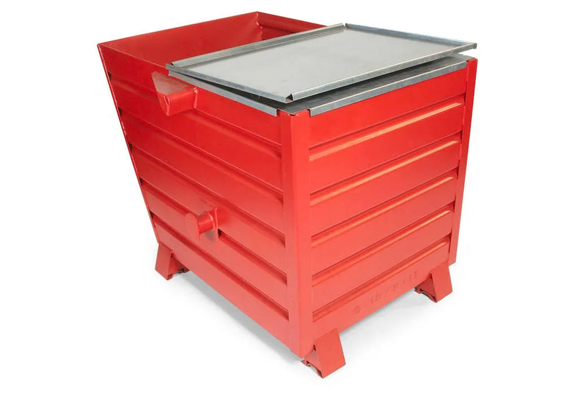 Conteneur de vrac universel DENIOS en acier, avec couvercle, capacité de 810 litres, rouge 