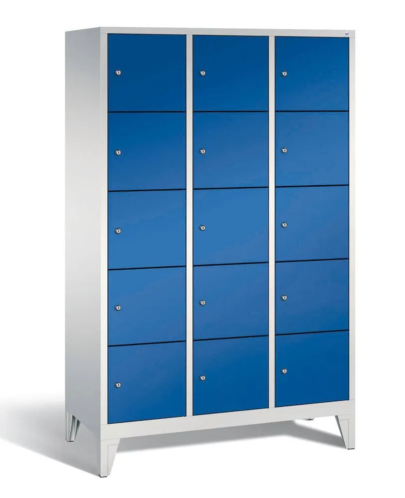 DENIOS Fächerschrank Cabo Auf Füssen, 15 Fächer, B 1200, H 1850, T 500 Mm, Grau/blau