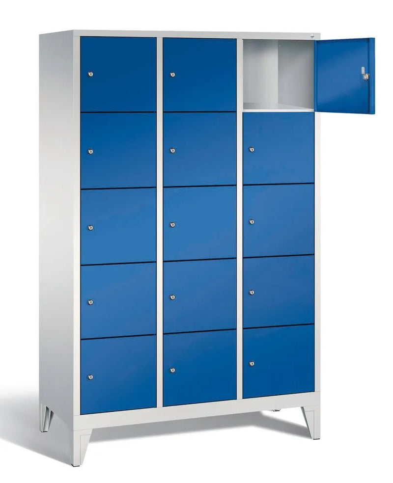 DENIOS Fächerschrank Cabo Auf Füssen, 15 Fächer, B 1200, H 1850, T 500 Mm, Grau/blau