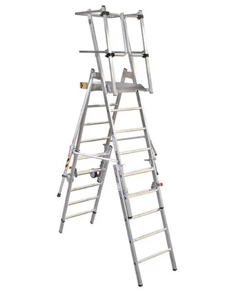 DENIOS Platformladder Flexxstep Gemaakt van Aluminium, Met 6 Sporten, Plus Telescopische Bevestiging Met 2 Sporten 