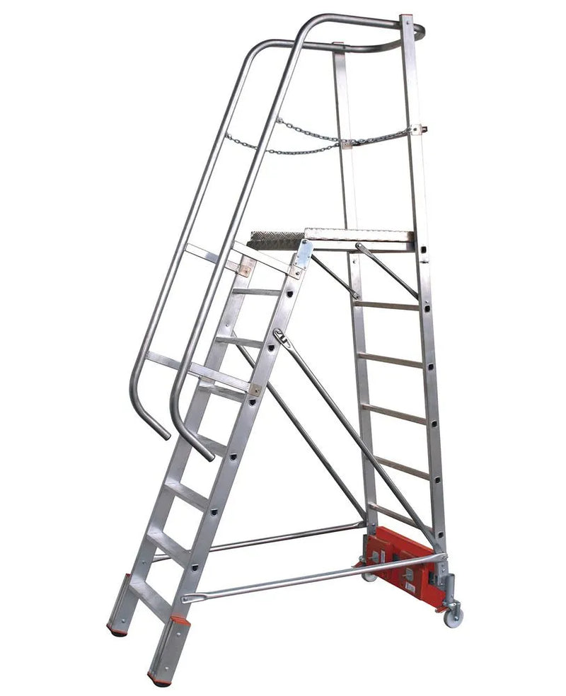 DENIOS platformladder Vario Compact, aluminium, met platform, 8 treden 