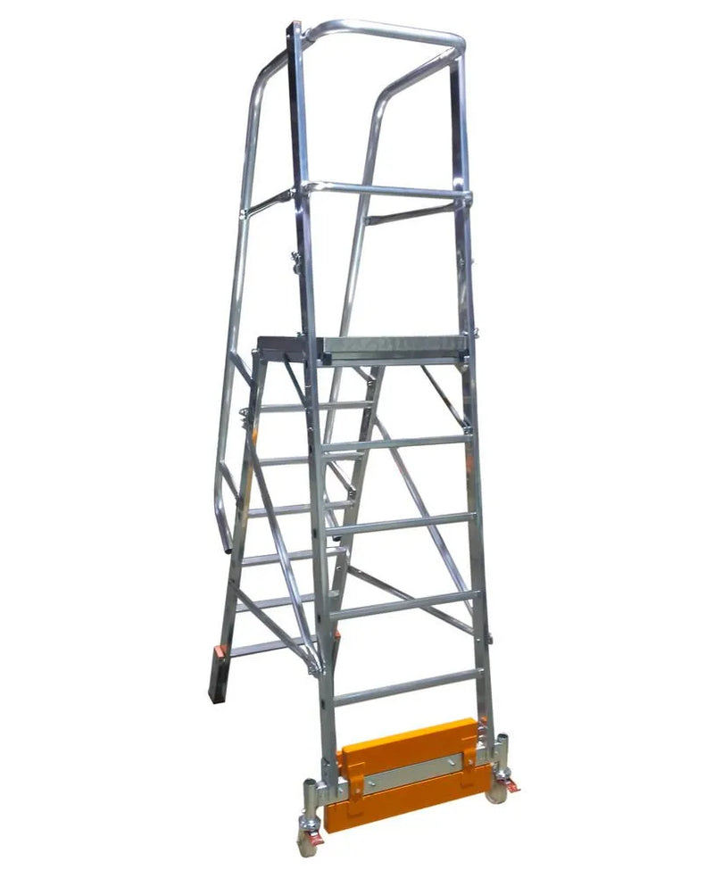 DENIOS platformladder Vario Compact, aluminium, met platform, 7 treden 