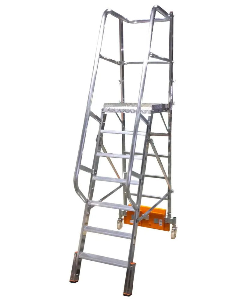 DENIOS platformladder Vario Compact, aluminium, met platform, 7 treden 