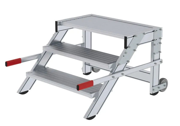 DENIOS Arbeitsplattform Fahrbar, Aus Aluminium, 3 Stufen, Stufenbreite 800 Mm