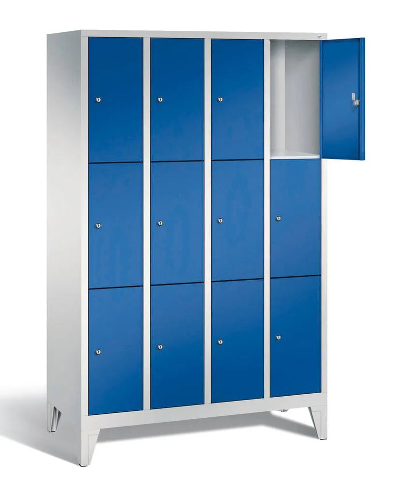 DENIOS Fächerschrank Cabo Auf Füssen, 12 Fächer, B 1190, H 1850, T 500 Mm, Grau/blau