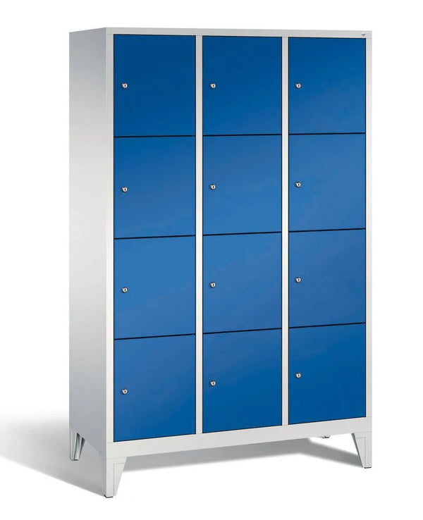 DENIOS Cabo compartimentenkast op poten, 12 compartimenten, B 1200, H 1850, D 500 mm, grijs/blauw 