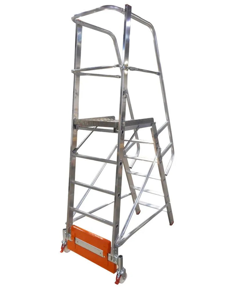 DENIOS platformladder Vario Compact, aluminium, met platform, 6 treden 