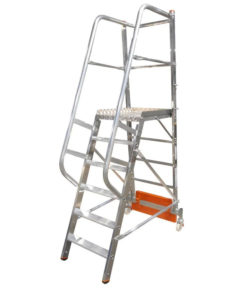 DENIOS platformladder Vario Compact, aluminium, met platform, 6 treden 