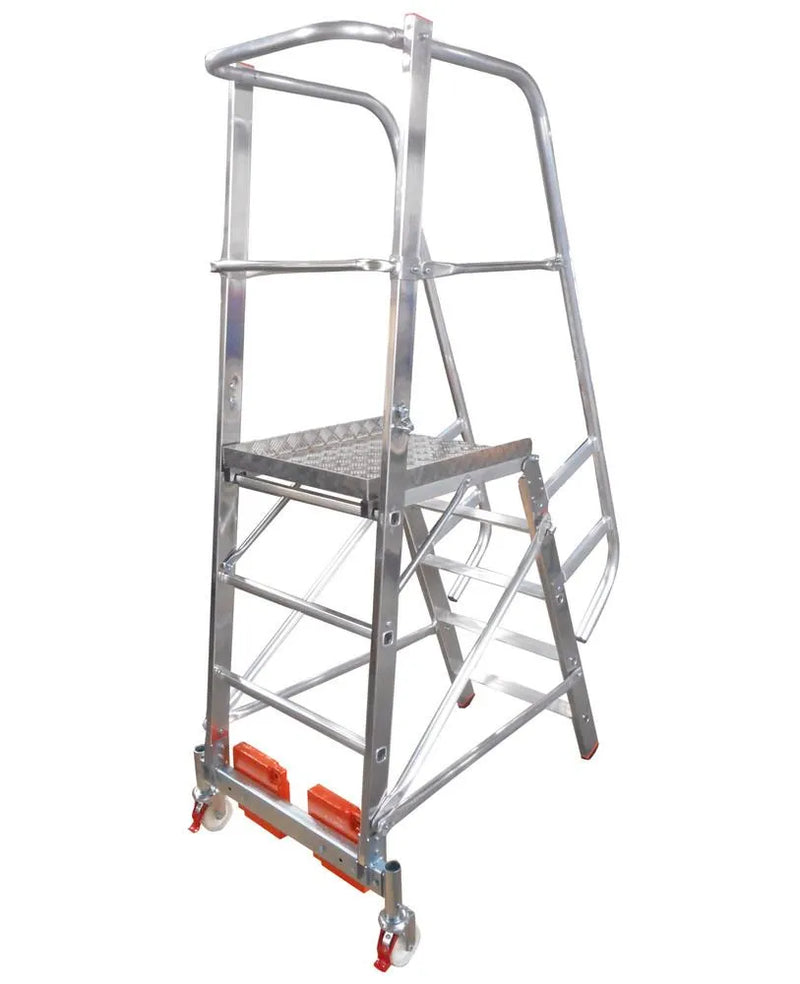 DENIOS platformladder Vario Compact, aluminium, met platform, 5 treden 