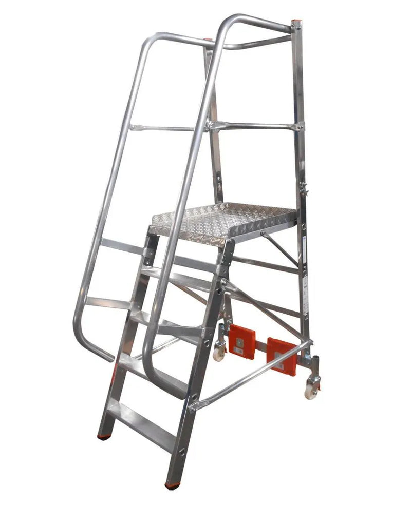 DENIOS platformladder Vario Compact, aluminium, met platform, 5 treden 