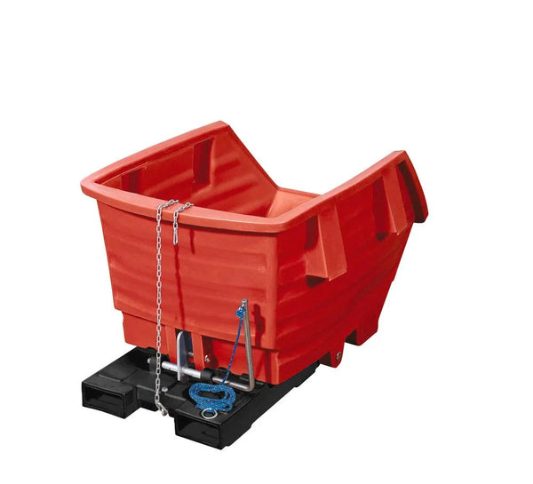 DENIOS Kantelcontainer van polyethyleen (Pe), met vorkkokers, 1000 liter volume, rood 