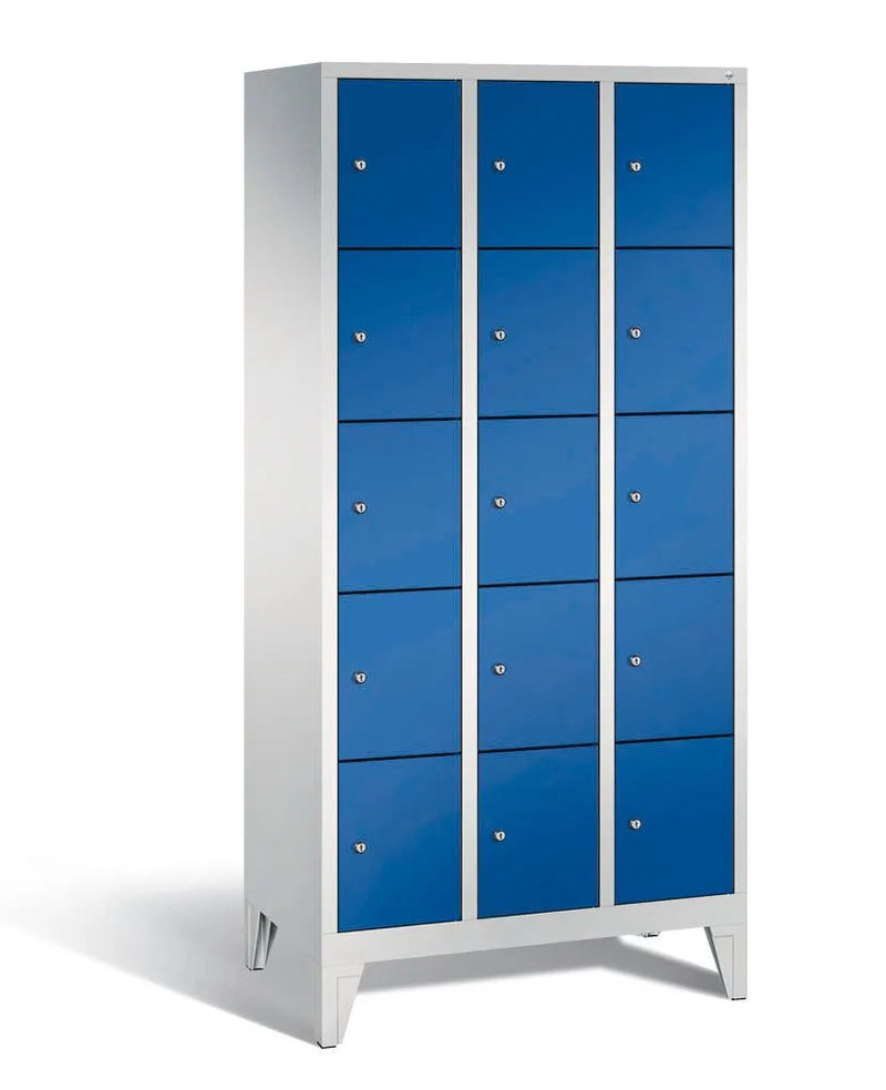 DENIOS Fächerschrank Cabo Auf Füssen, 15 Fächer, B 900, H 1850, T 500 Mm, Grau/blau