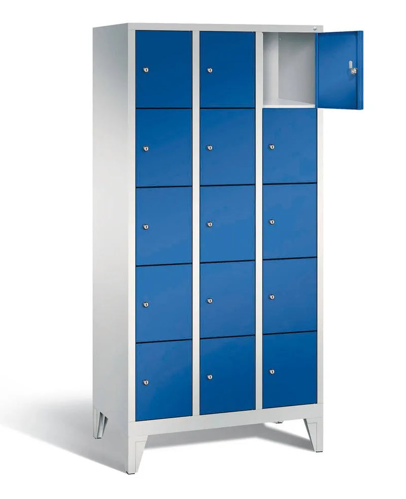 DENIOS Fächerschrank Cabo Auf Füssen, 15 Fächer, B 900, H 1850, T 500 Mm, Grau/blau