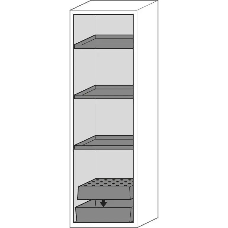 DENIOS Asecos brandwerende kast voor gevaarlijke stoffen "One Touch", 3 legplanken, deur linksdraaiend, grijs 