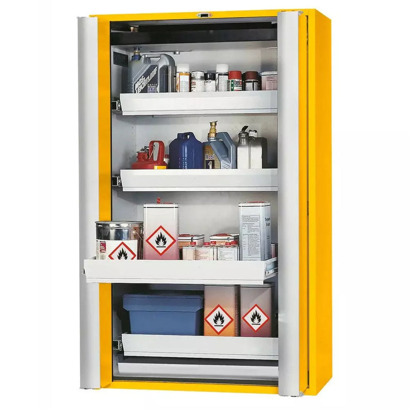 Armoire coupe-feu pour produits dangereux DENIOS Asecos Gf 1201.4 "One Touch", 4 plateaux coulissants, jaune 