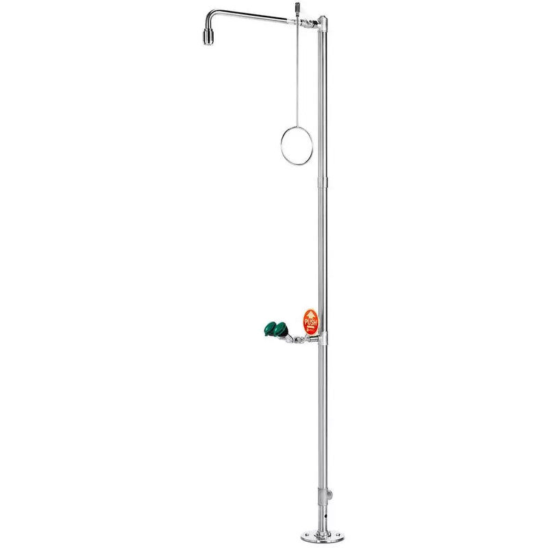 Douche corporelle DENIOS avec douche oculaire, acier inoxydable, montage au sol, Br 832095, Dvgw 