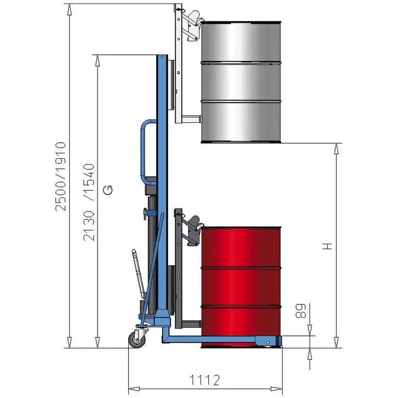 DENIOS Fassheber Servo, Fassgreifer, 60- Bis 200-l-stahlfässer, Fahrwerk Breit, Hubhöhe 0-740 Mm