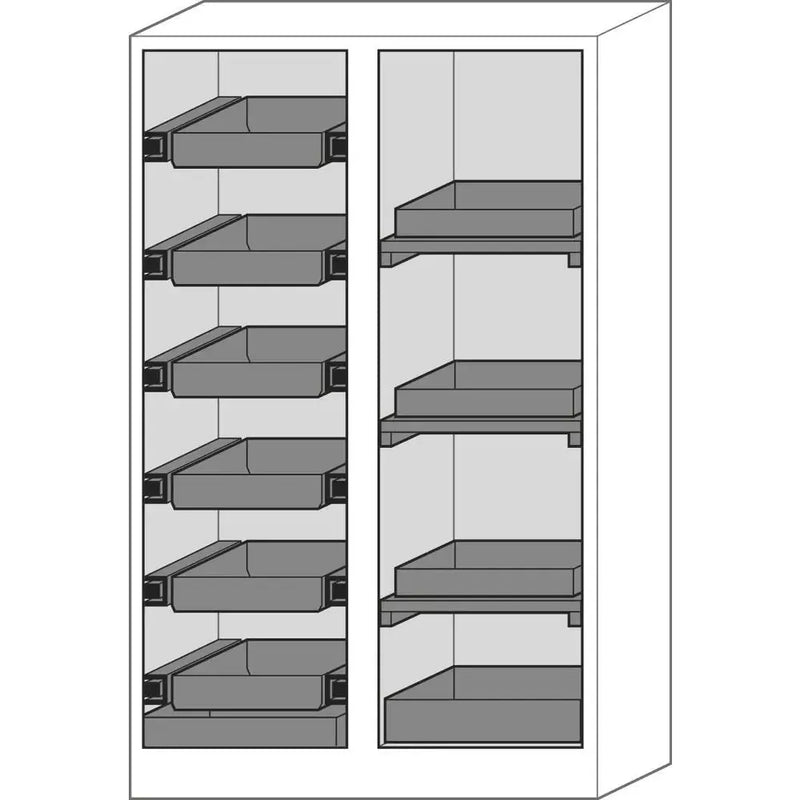 DENIOS Asecos Feuerbeständiger Gefahrstoffschrank Select, Mittelwand, Auszugswannen Und Wannenböden, Gelb