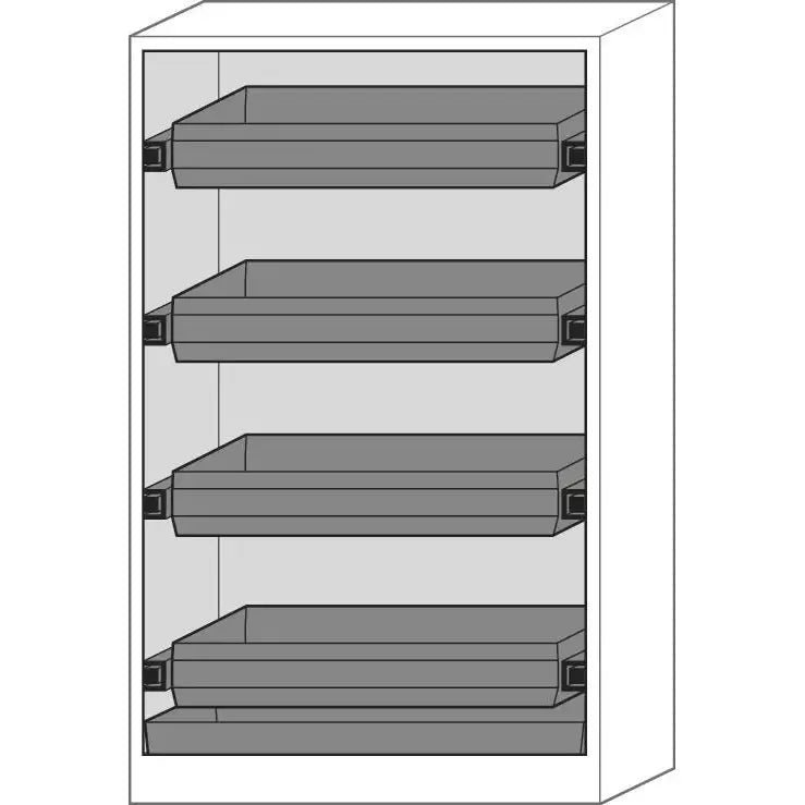 DENIOS Asecos Feuerbeständiger Gefahrstoffschrank Select W-124f, 4 Auszugswannen, Falttüren Grau