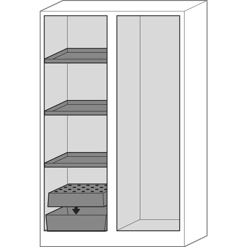 DENIOS Asecos Feuerbeständiger Gefahrstoffschrank Select, Mit Mittelwand, Einlege- Und Wannenböden, Gelb