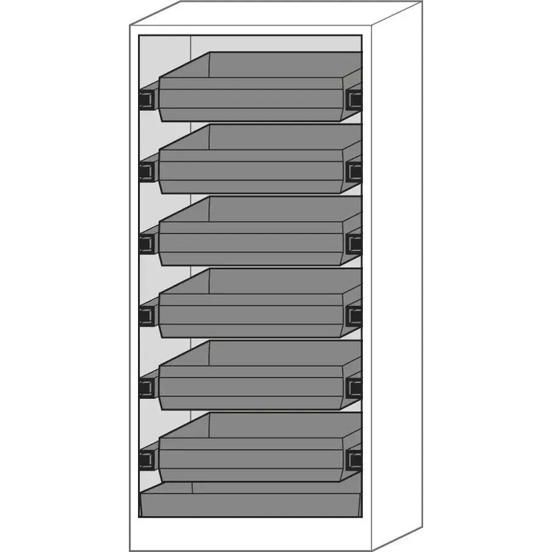 Armoire pour matières dangereuses DENIOS Asecos Basis-line, 6 plateaux coulissants, porte vitrée, anthracite/gris type 30-96, 