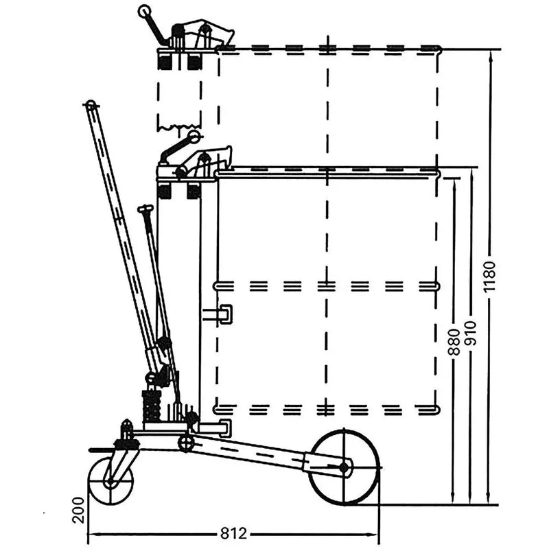 Lève-fûts DENIOS Servo Eco, pince à fûts, fûts en acier ondulé de 200 l, châssis large, hauteur de levage 0-300 mm