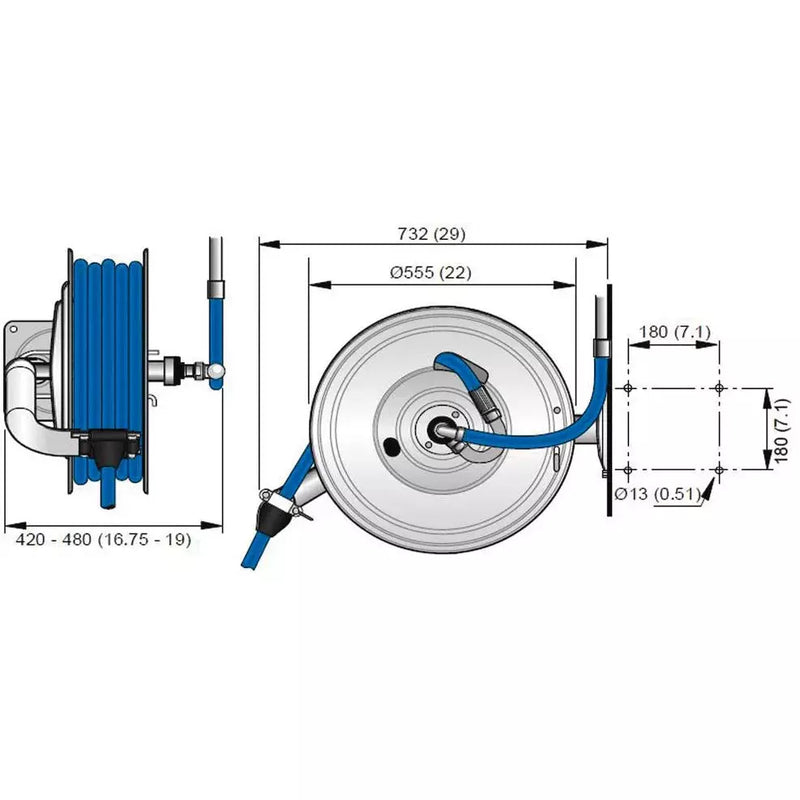 DENIOS Schlauchaufroller Ex-h05, Ohne Schlauch, Für Ø 1/2" - 25m Schlauch, Edelstahl E-poliert, Atex