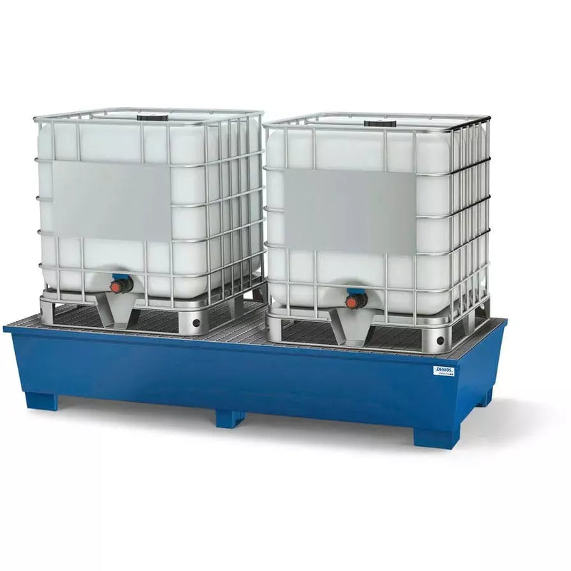 Bac de récupération DENIOS Classic-line en acier pour 2 IBC, peint, 2 grilles 