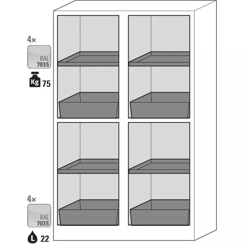 DENIOS Asecos Brandwerende kast voor gevaarlijke stoffen Select, middenwand, met legplanken, vloerbakken, geel 