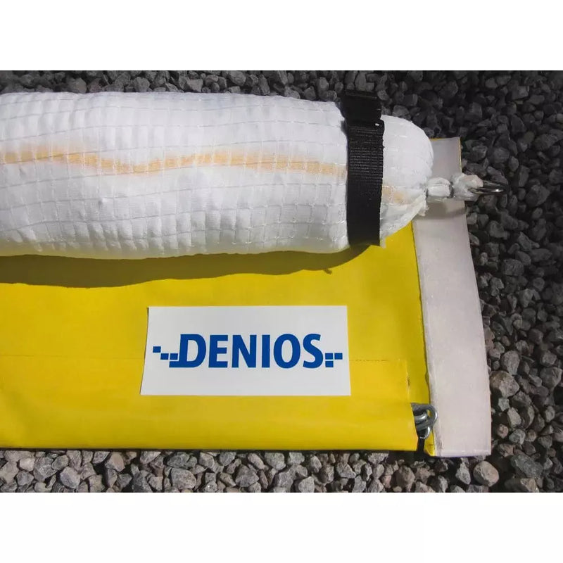 DENIOS Densorb Vier Ölsperren (Jeweils 3 M X 130 Mm) In Kombination Mit Einer Tauchschürze (12 M X 300 Mm)