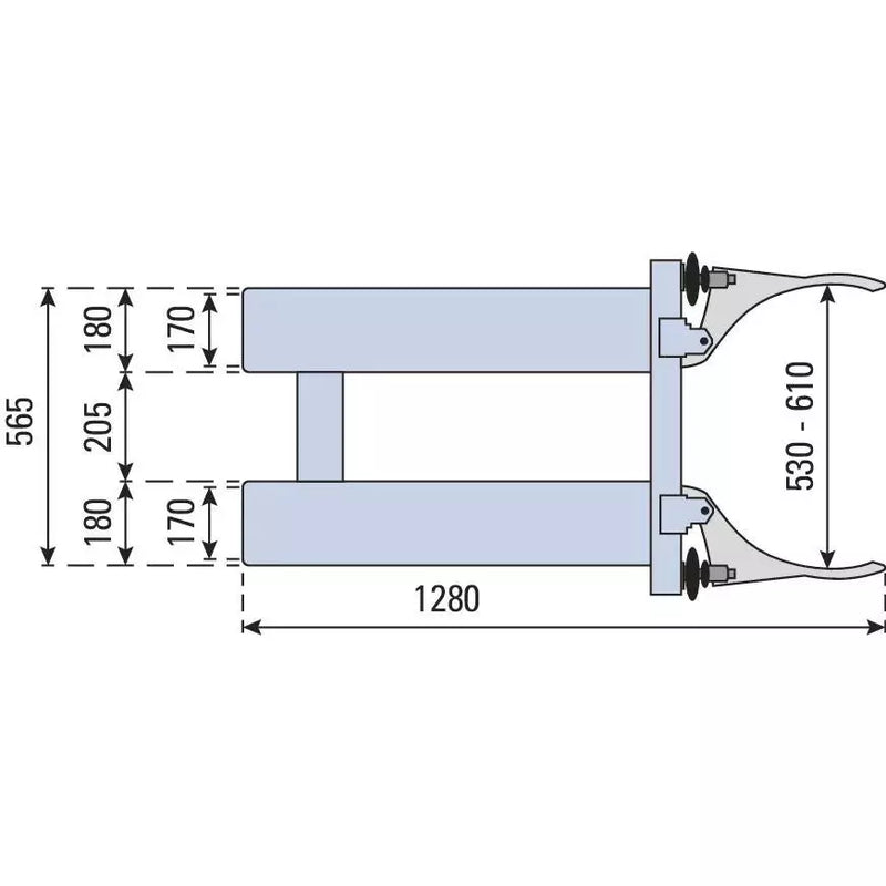 DENIOS vatenklem Sk-s, heftruckbevestiging van gelakt staal, voor 1 x 200 l stalen of kunststof vat 