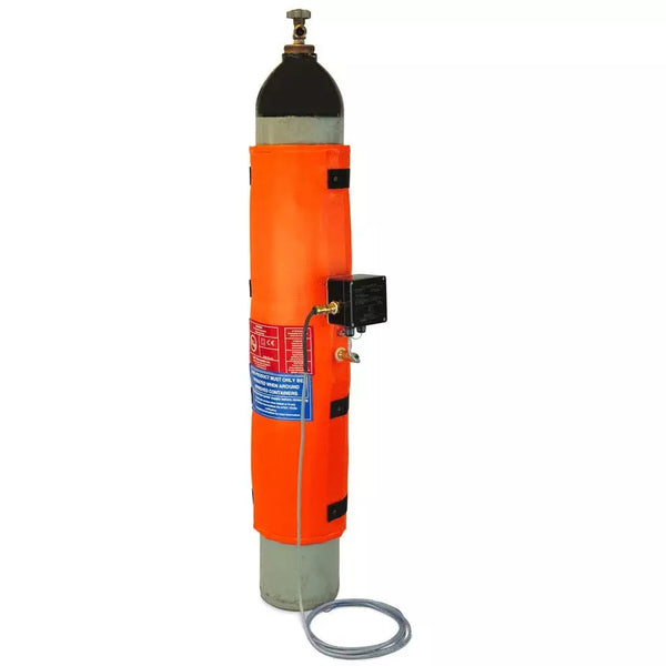 DENIOS verwarmingsmantel voor gasflessen, T4 explosiebeveiliging, 0 - 50°c thermostaat, 685 - 830 mm, 100 watt 