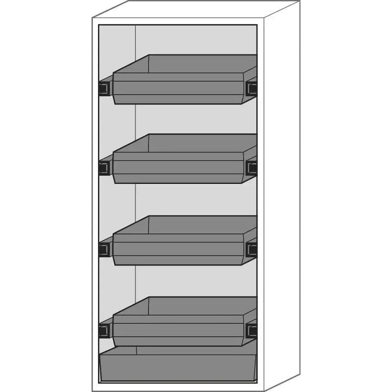 DENIOS Asecos Feuerbeständiger Gefahrstoffschrank Edition-g, 4 Auszugswannen, Flügeltüren, Grau