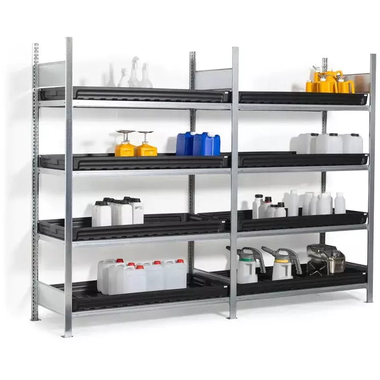 Rack pour matières dangereuses DENIOS Gkw 1360 Pro, 4 plateaux PE, 1360 x 637 x 2000 mm, champ de base 