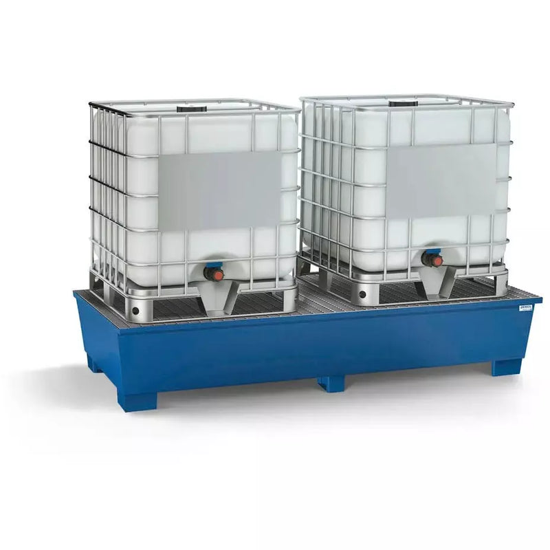 Bac de récupération DENIOS Classic-line en acier pour 2 IBC, peint, 2 grilles 