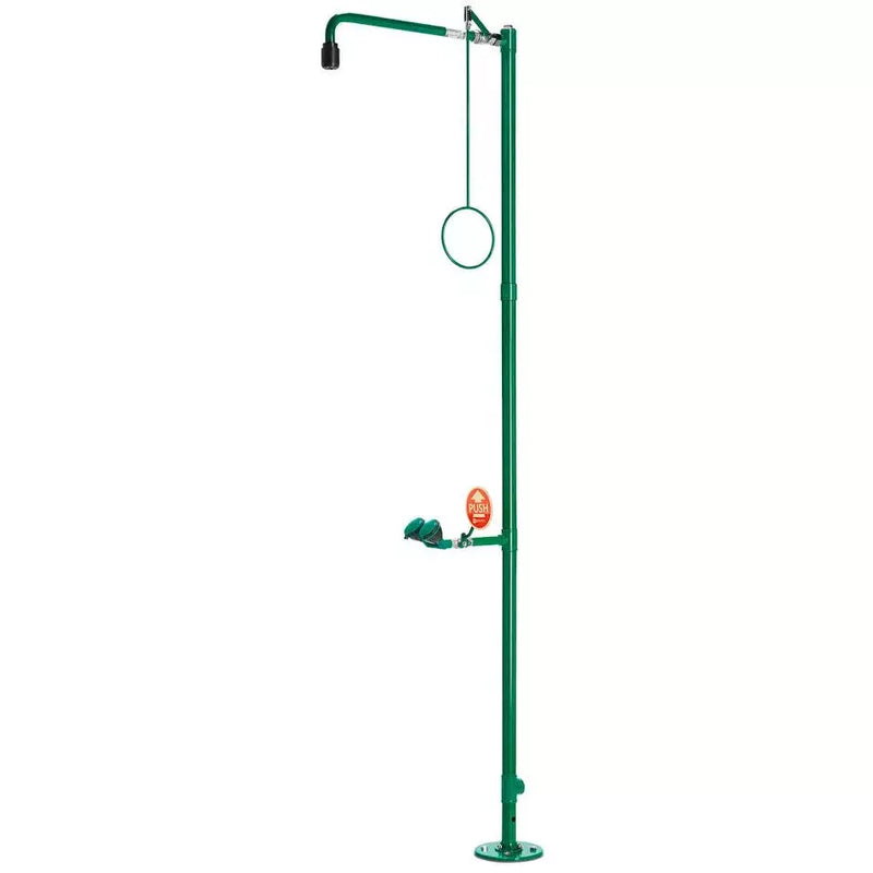 DENIOS Body Shower met oogdouche, groen, vloergemonteerd, Br 832085/75 L 