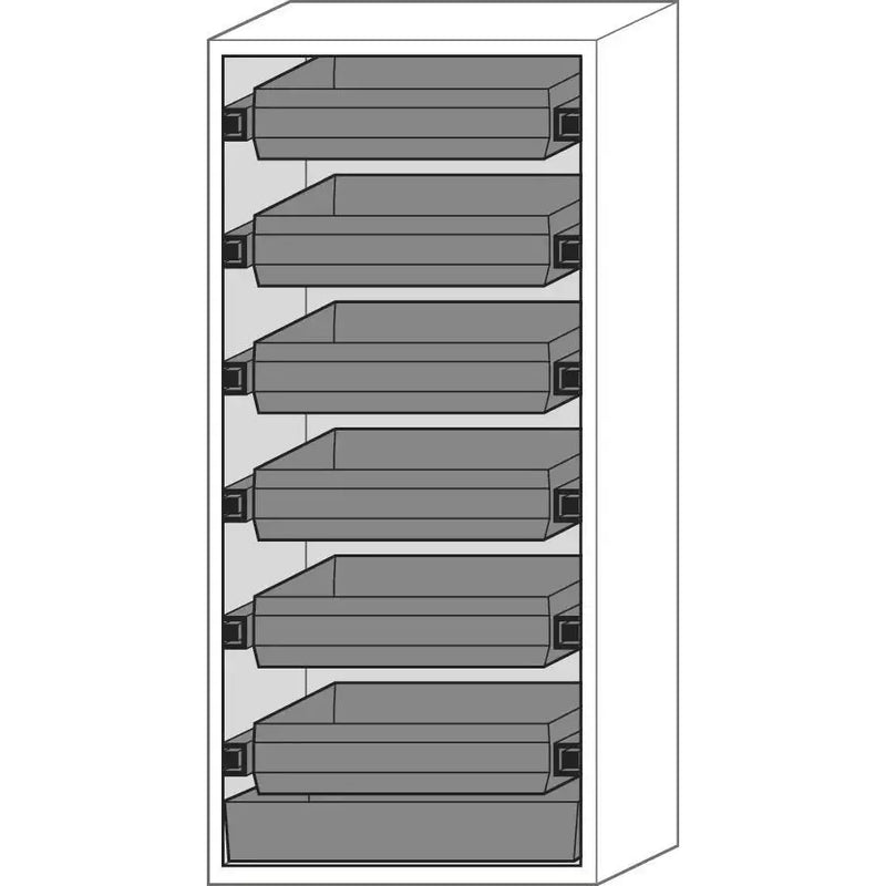 Armoire coupe-feu pour produits dangereux DENIOS Asecos Edition-g, 6 plateaux coulissants, portes battantes, gris, L 896 mm 