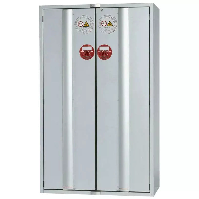 DENIOS Asecos Feuerbeständiger Gefahrstoffschrank Gt 1200-4 "Touch-less", 4 Auszugswannen, 2-türig, Grau