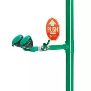 DENIOS Body Shower met oogdouche, groen, vloergemonteerd, Br 832085/75 L 