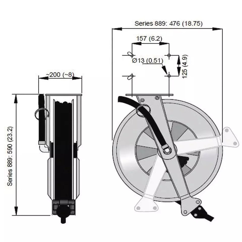 Enrouleur de tuyau DENIOS Ex-05, sans tuyau, pour tuyau Ø 1/2" - 15 m, acier inoxydable, Atex 