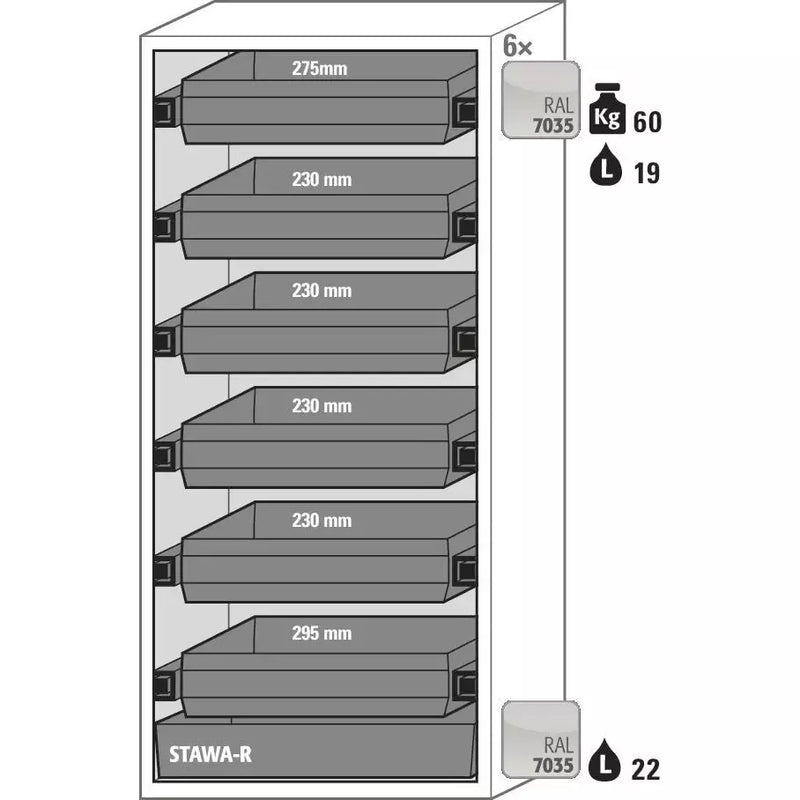 DENIOS Asecos Feuerbeständiger Gefahrstoffschrank Edition-g, 6 Auszugswannen, Gelb, Typ Ga 900-6