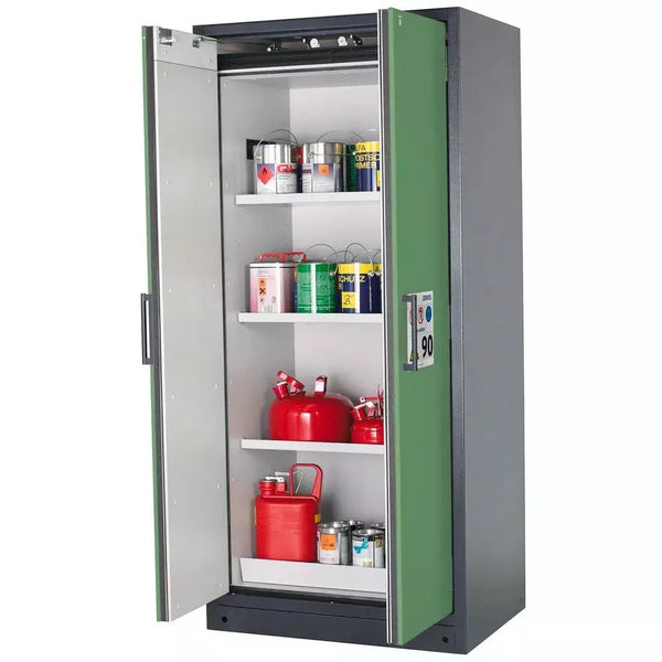 DENIOS Asecos brandwerende kast voor gevaarlijke stoffen Select W-93-o "One Touch", 3 legplanken, deuren groen 