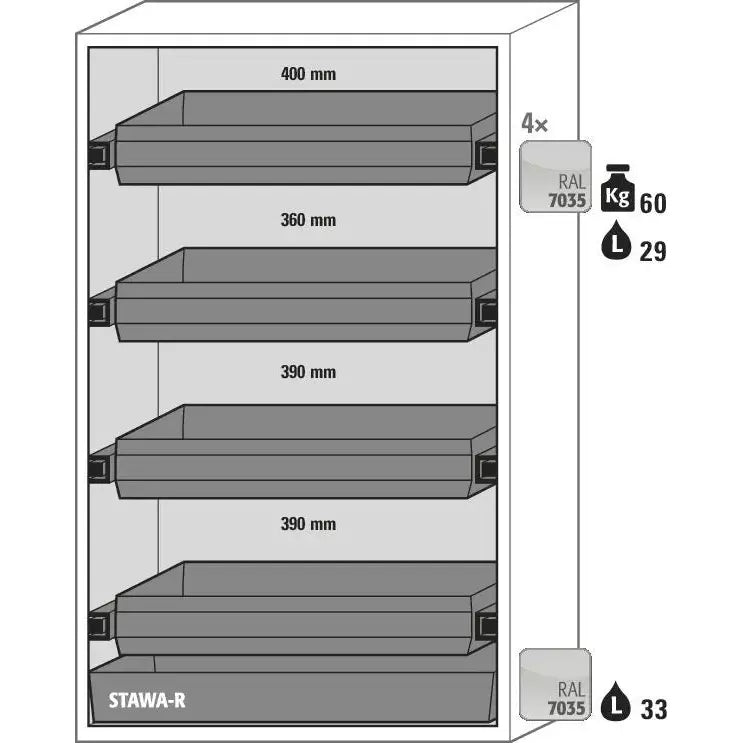 Armoire coupe-feu pour produits dangereux DENIOS Asecos Gf 1201.4 "One Touch", 4 plateaux coulissants, jaune 