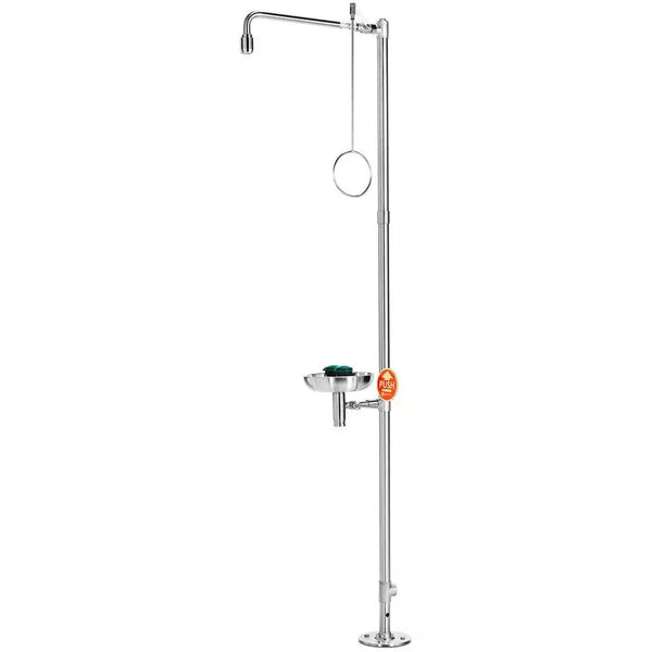 DENIOS Body Shower Met Oogdouche Met Opvangbak, Roestvrij Staal, Vloermontage, Br 837095, Dvgw 